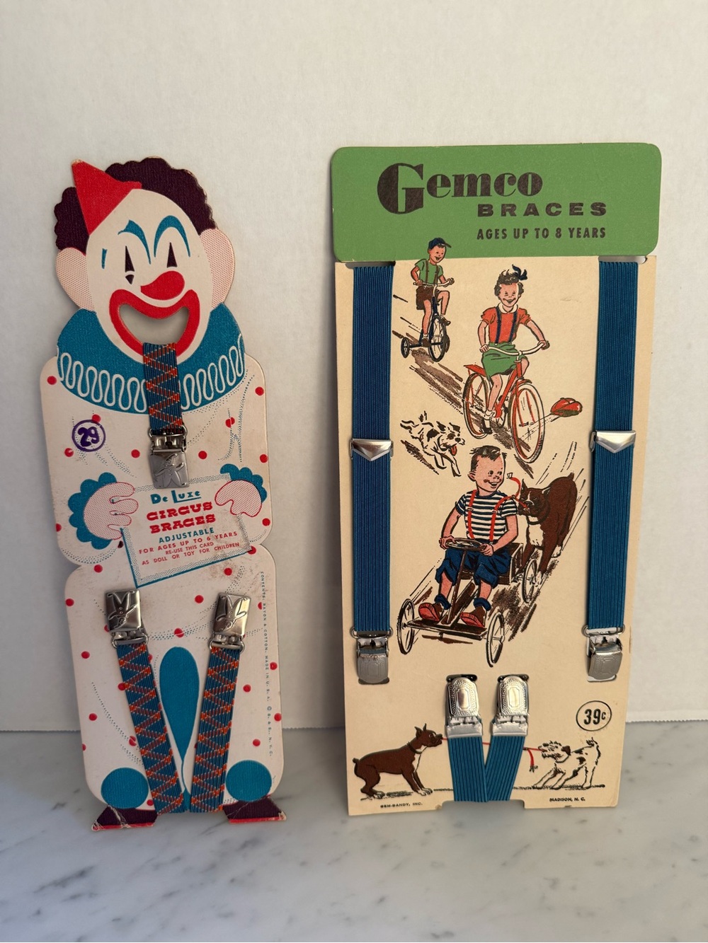 2 Sets: 1940’s / 1950’s Vintage Children’s Suspenders in ORIGINAL PACKAGING.